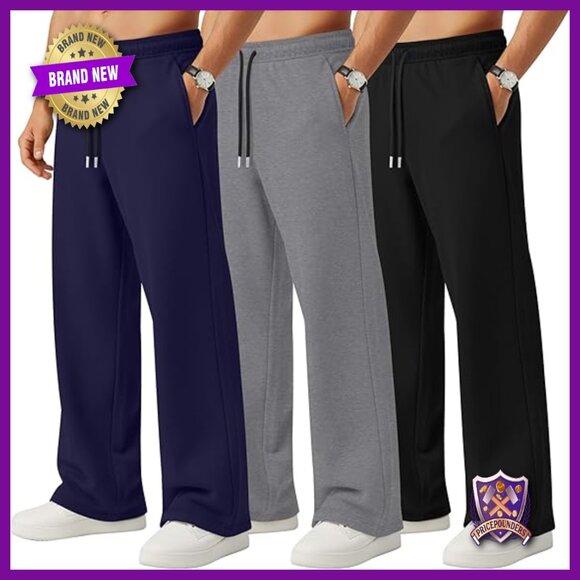 Men's 3 Pack Sweatpants Lightweight Athletic Drawstring Lounge Pants